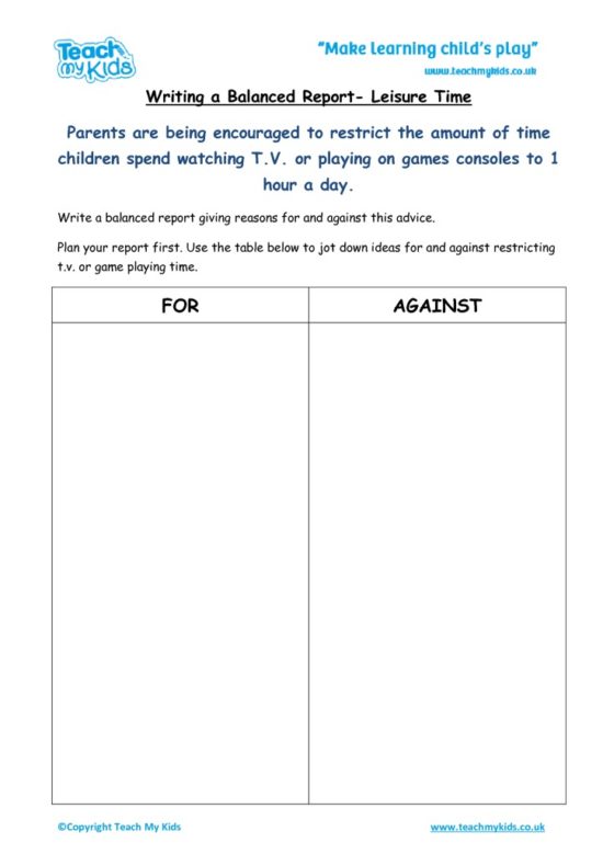 Worksheets for kids - balanced_report-leisure_time